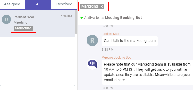 Auto-tagging the conversation through bot