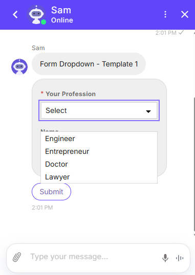 Form with Dropdown list