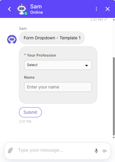 Form with Dropdown list