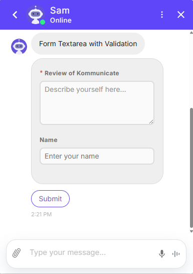 Form with Text Area