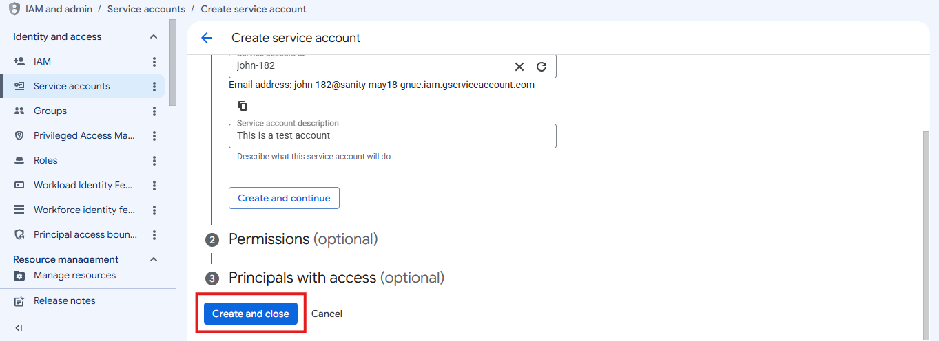Service Account Details