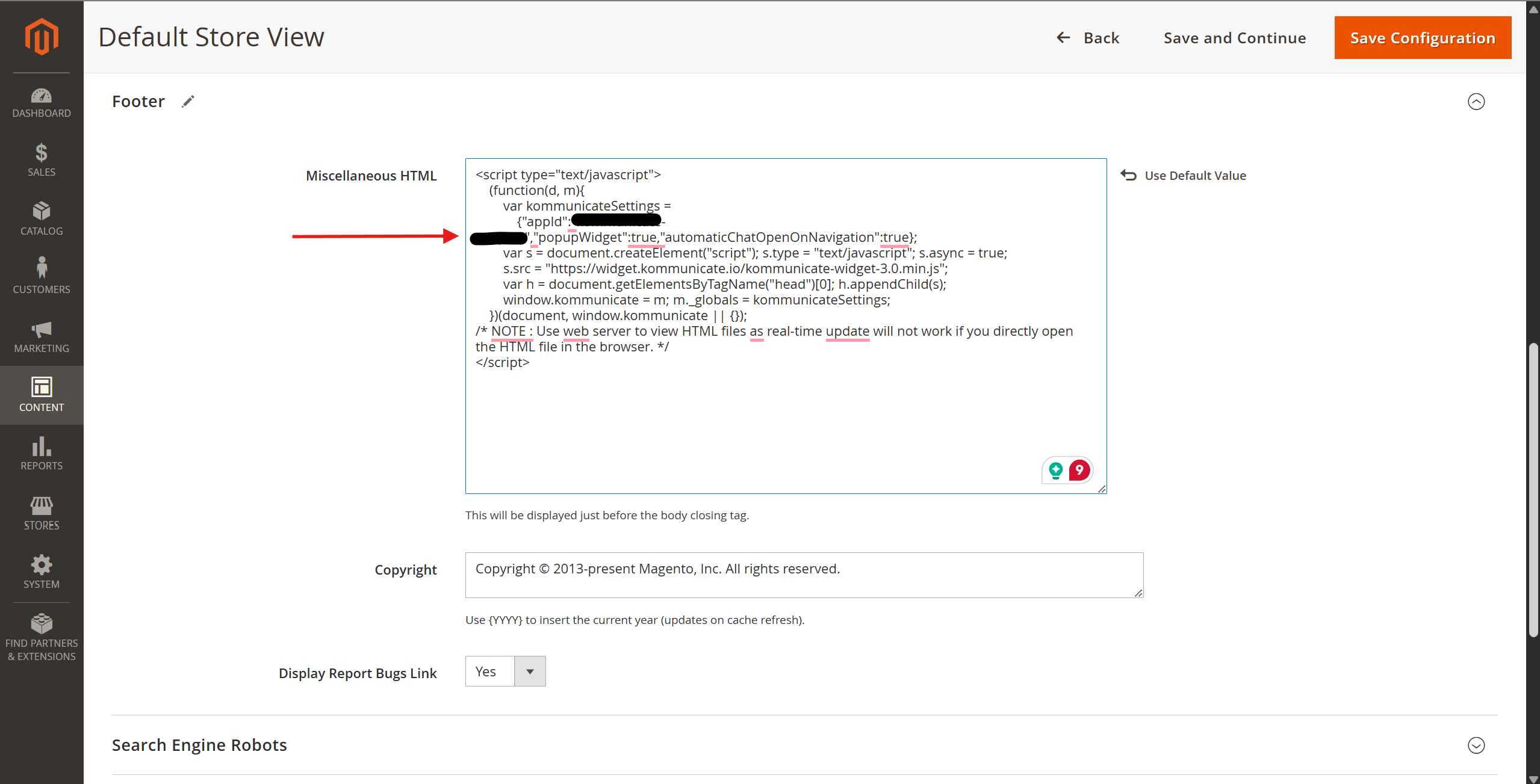 Magento Content Configuration