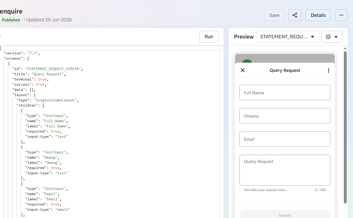Published WhatsApp Flow in the Flow editor